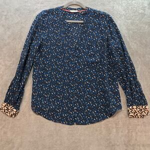 White Stuff Teal Brown Fox Pattern Women's Top Blouse Size UK 8 Boho Pop Over